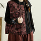 Women Autumn Vintage Flower Spliced Hooded Cotton Vest