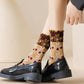 3 Pairs Women Autumn Flower Jacquard Colorblock Socks