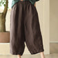 Women Summer Retro Solid Linen Loose Harem Pants