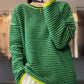 Women Autumn Casual Stripe O-Neck Wool Knit Sweater