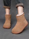 Women Winter Genuine Leather Fleece-lined Flat Boots