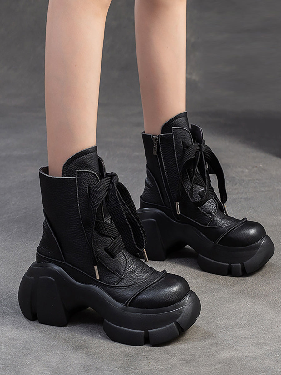 Women Winter Fashion Leather Fleece-lined Platform Boots