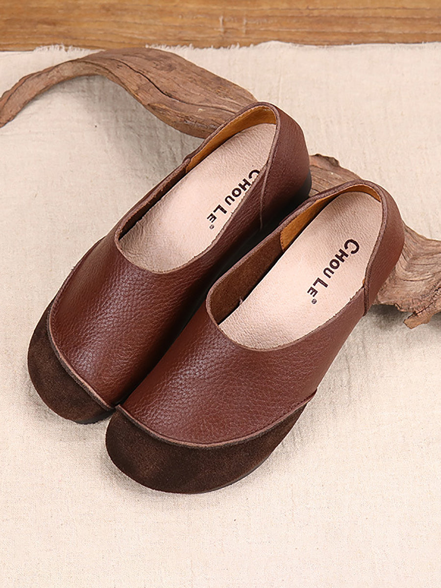 Women Summer Genuine Leather Spliced Flat Shoes