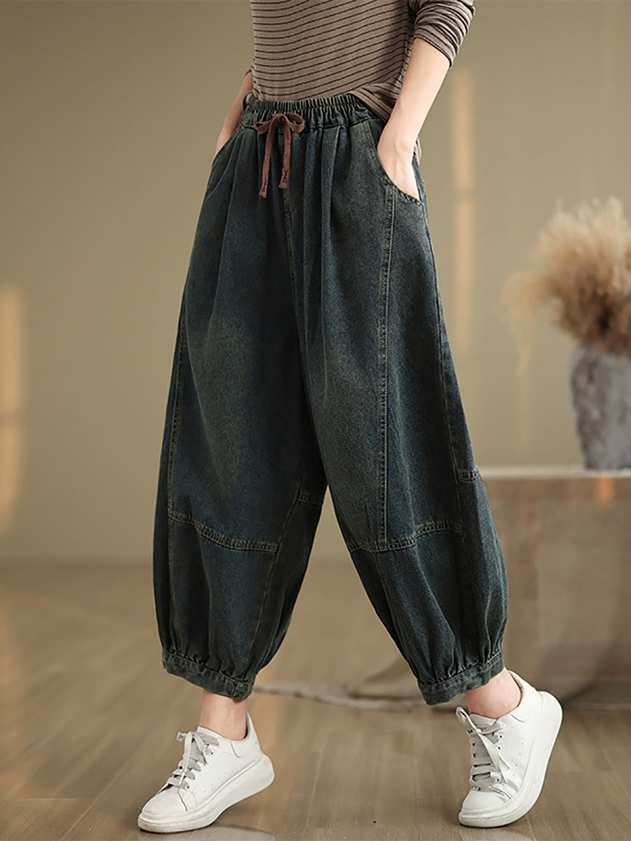 Women Autumn Vintage Denim Loose Harem Pants