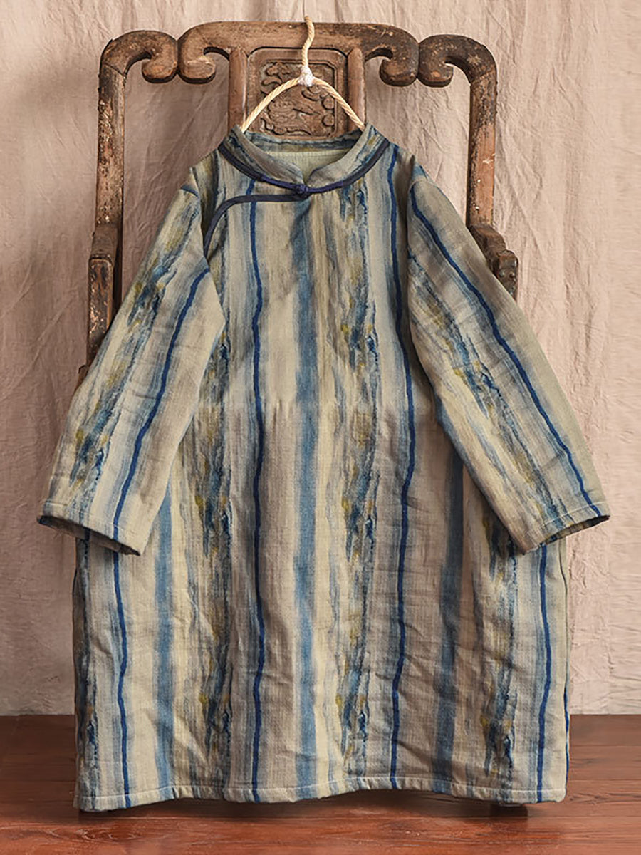 Women Vintage Worn Stripe Frog Robe Dress