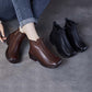 Women Autumn Genuine Leather Spliced Mid-Heel Boots