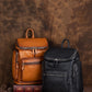 Retro Pure Color Leather Zipper Large Capacity Backpack