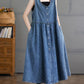 Women Casual Summer Denim A-Shape Loose Vest Dress