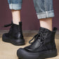 Women Casual Winter Solid Leather Strap Platform Boots