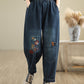 Women Autumn Artsy Embroidery Denim Harem Pants