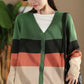 Women Autumn Colorblock V-Neck Knit Sweater