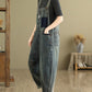 Women Retro Patchwork Loose Washed Denim Jumpsuits