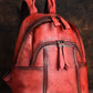 Women Retro Leather Zipper Large Capacity Backpack