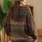 Women Autumn Artsy Colorful Knit V-Neck Cardigan Sweater