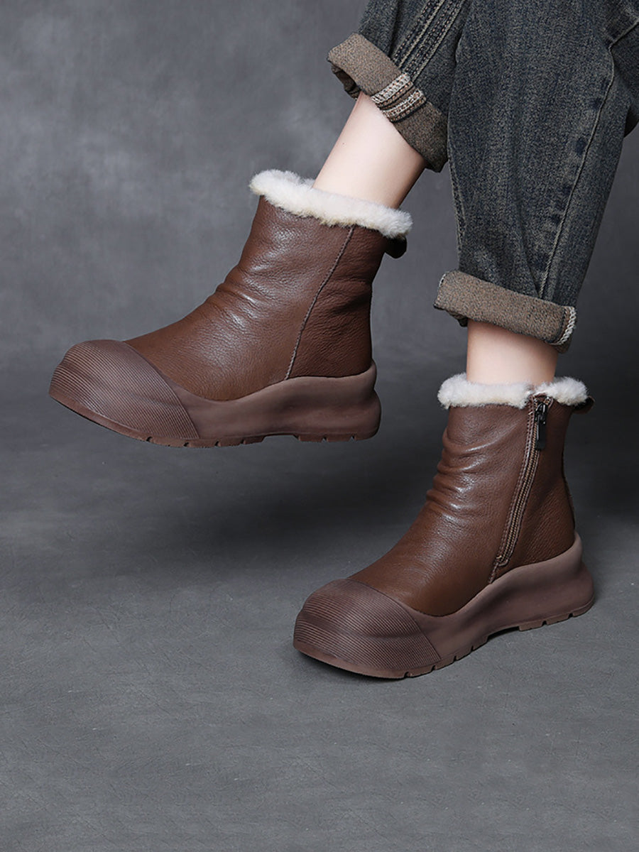 Women Vintage Winter Genuine Leather Fleece-lined Boots