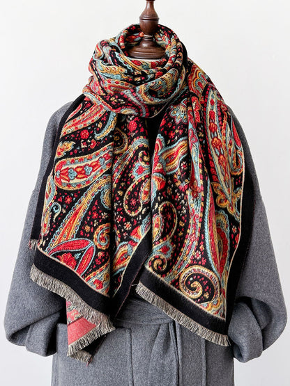 Women Vintage Print Tassel Autumn Shawl Scarf