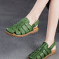 Women Summer Casual Leather Weave Solid Flat Shoes