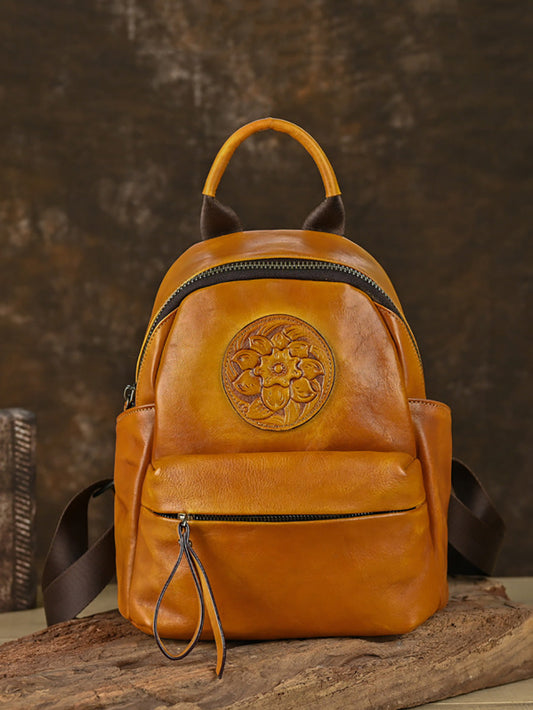 Women Vintage Worn Leather Embossment Backpack