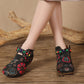 Women Ethnic Flower Embossing Leather Bead Low Heel Shoes