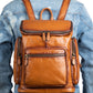 Retro Pure Color Leather Zipper Large Capacity Backpack