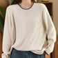 Women Autumn Casual Colorblock O-Neck Cotton Knit Blouse