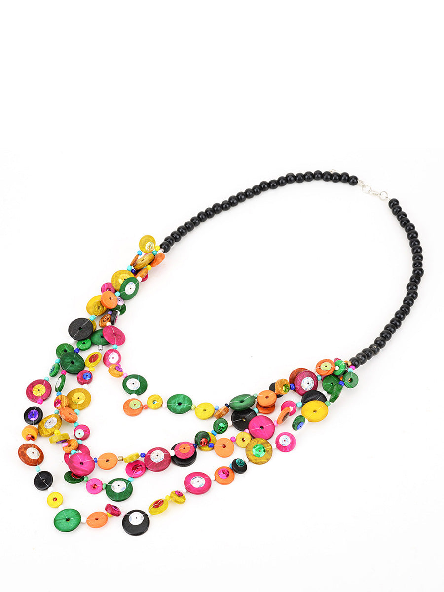 Fashion Colorful Wooden Bead Weave Multi-layer Necklace