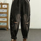 Women Autumn Patch Spliced Washed Denim Harem Pants