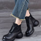 Women Winter Casual Solid Leather Zipper Platform Boots