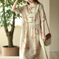 Women Summer Artsy Floral Button O-Neck Dress