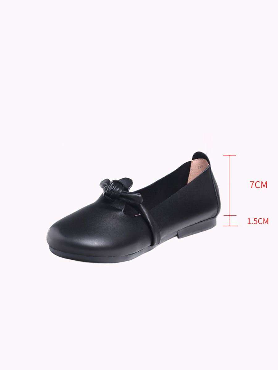 Women Summer Ethnic Solid Bowknot Leather Flat Shoes