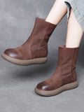 Women Vintage Soft Leather Spliced Foldable Flat Boots