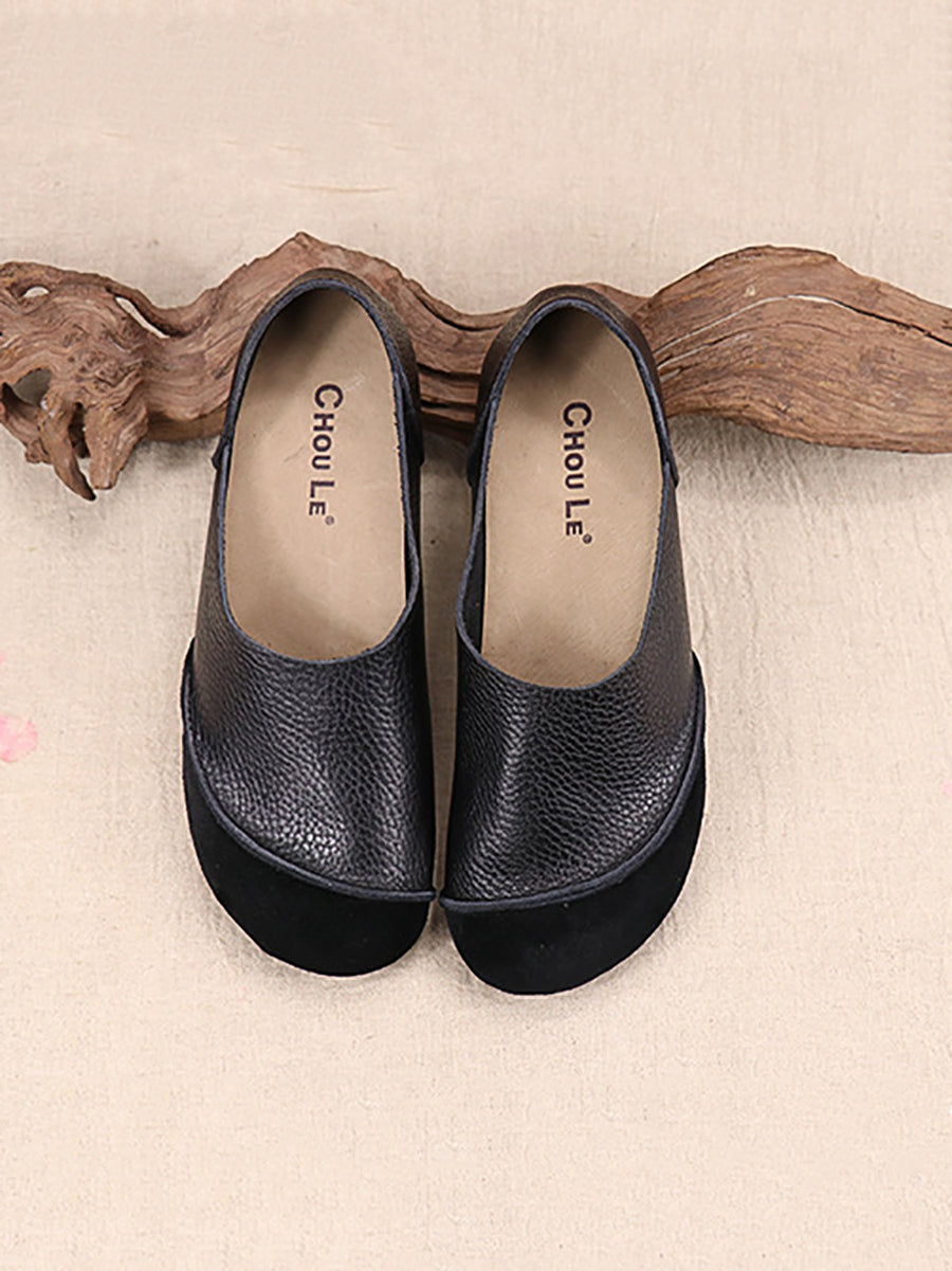 Women Summer Genuine Leather Spliced Flat Shoes