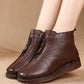 Women Winter Vintage Leather Fleece-lined Low Heel Boots