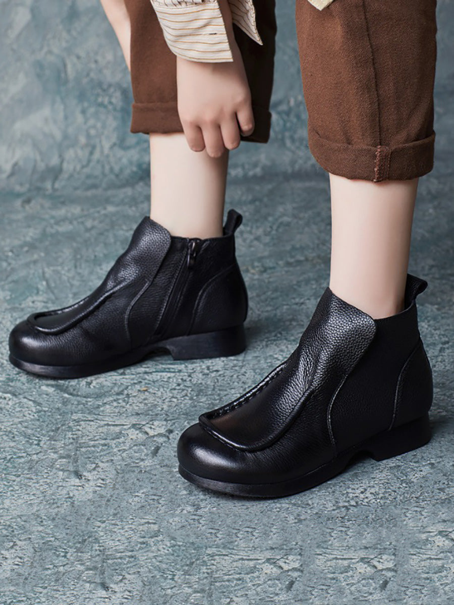 Women Autumn Soft Leather Zipper Low Heel Ankle Boots