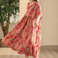 Women Summer Vintage Flower Linen Loose Dress