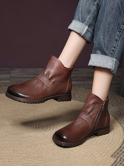 Women Vintage Genuine Leather Low Heel Boots