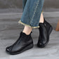 Women Vintage Genuine Leather Spliced Low Heel Boots