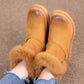 Women Solid Leather Plush Spliced Winter Boots