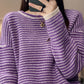 Women Autumn Casual Stripe O-Neck Wool Knit Sweater