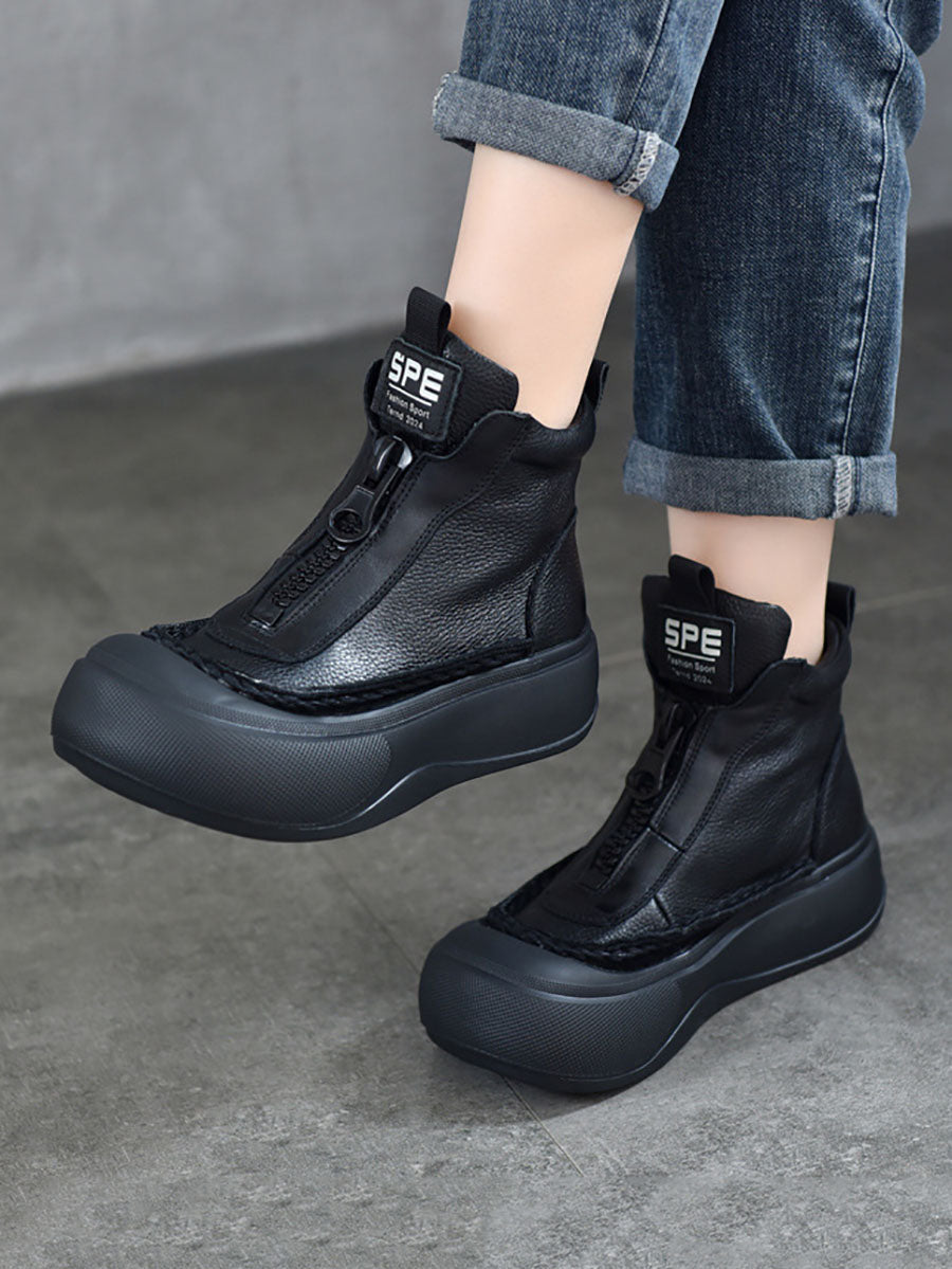 Women Vintage Vintage Leather Zipper Platform Boots