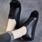 Women Retro Solid Leather Spliced Square Toe Strap Flat Shoes