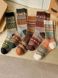 5 Pairs Women Colorblock Jacquard Cotton Socks