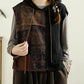 Women Autumn Vintage Flower Spliced Hooded Cotton Vest