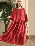 Women Summer Casual Solid Linen Loose Dress