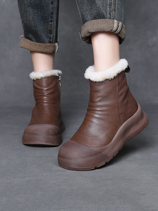 Women Vintage Winter Genuine Leather Fleece-lined Boots