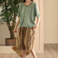 Women Casual Summer Srtipe O-Neck Linen Shirt