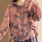 Women Spring Artsy Flower Button-Up Hooded Shirt