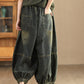 Women Autumn Retro Spliced Solid Loose Denim Bloomers