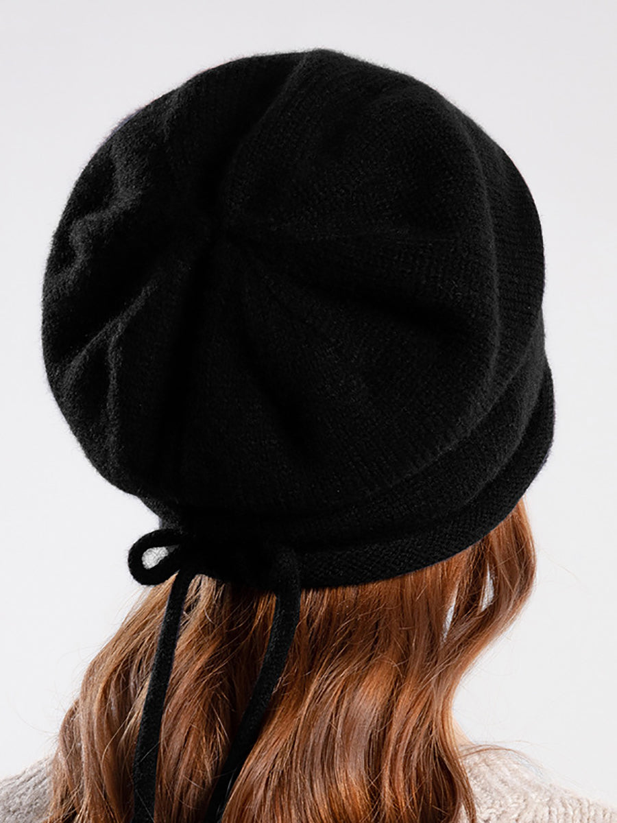 Women Autumn Pure Color Strap Knit Hat