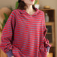 Women Casual Autumn Stripe Colorblock Hooded Sweatshirt